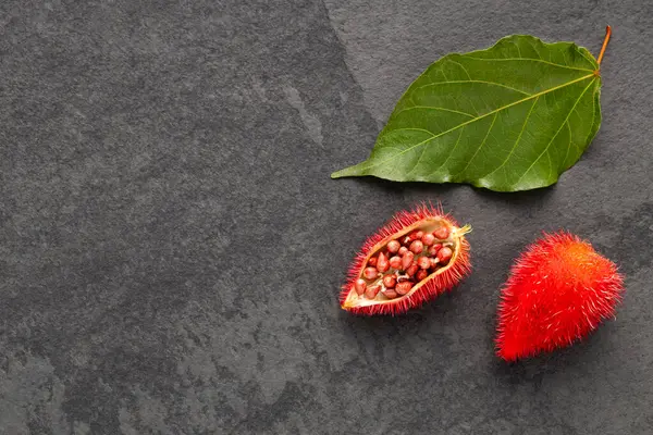 stock image Organic annatto plant on white background - Bixa Orellana