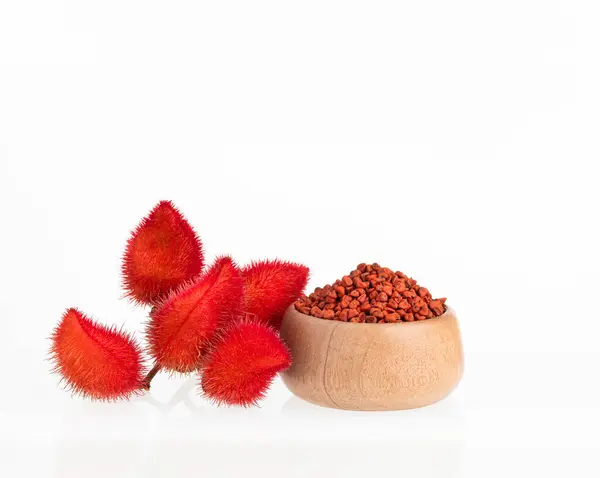 stock image Annatto seeds in the bowl - Seasoning and red food coloring. Bixa Orellana