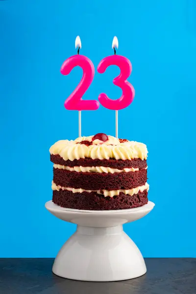 stock image Birthday number 23 - Candle with red velvet cake