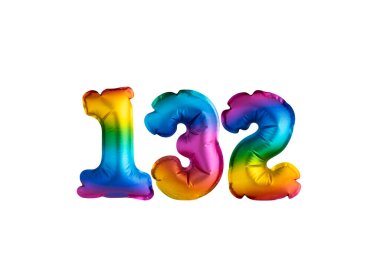 Multicolor balloon number 132 anniversary. Happy birthday congratulations clipart