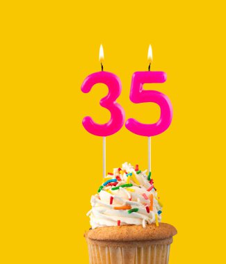 Pembe mum ve kek doğum günü kartı - 35 numara