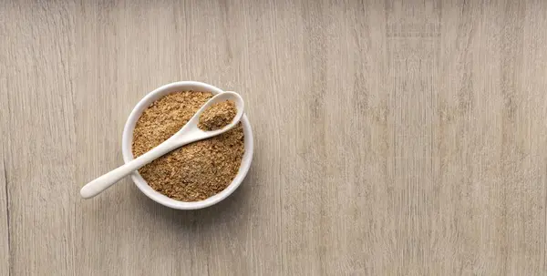 stock image Soy fiber to cleanse the colon with psyllium in the bowl and spoon