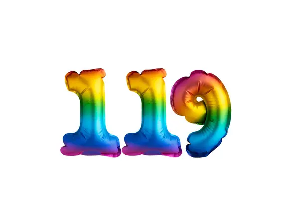 stock image Multicolored balloon for number 119 celebration. Happy birthday on white background