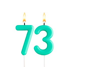 Beyaz arkaplanda yeşil doğum günü mumu - 73 numaralı mum