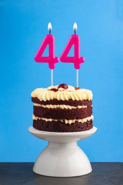 44 numaralı mumlu kırmızı kadife doğum günü pastası.