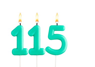 Beyaz arkaplanda yeşil doğum günü mumu - 115 numaralı mum