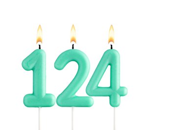 Birthday number 124 - Green birthday candle on white background