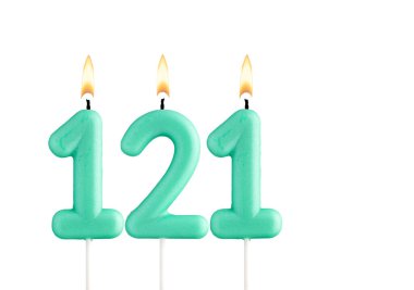 Beyaz arkaplanda yeşil doğum günü mumu - 121 numaralı mum