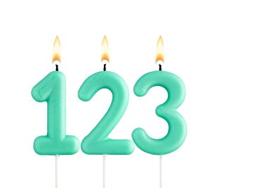 Beyaz arkaplanda yeşil doğum günü mumu - 123 numaralı mum