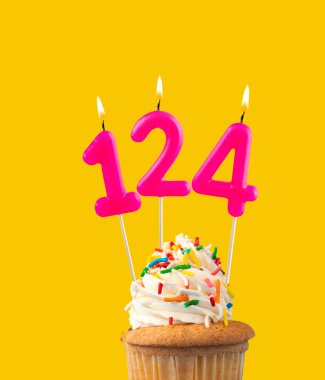 Number 124, Pink birthday candle - Cupcake birthday. clipart