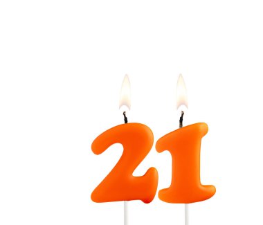 Doğum günü mumu - Beyaz arkaplanda 21 numaralı mum.