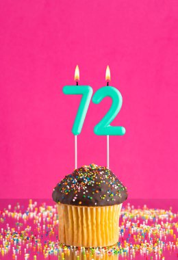 Cupcake ve 72 numaralı mumlu doğum günü kartı..