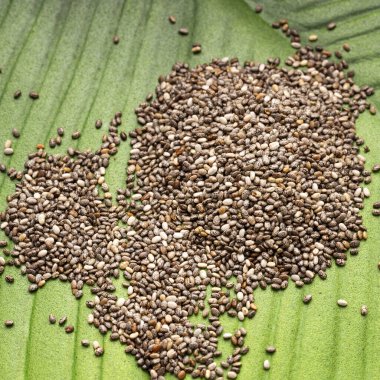 Taze organik chia tohumları yığını - Salvia hispanica.