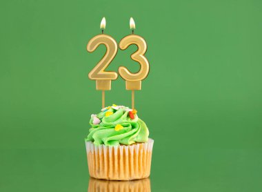 23 numaralı doğum günü mumu - Yeşil arka planda kek