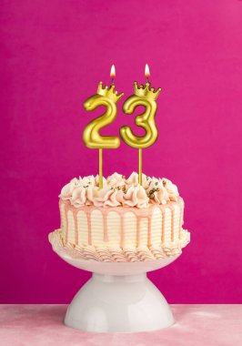 23 numaralı doğum günü mumu - Damlayan kremalı pembe kutlama pastası