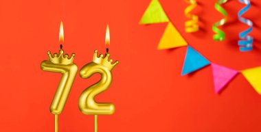 72 numaralı mum - Turuncu arka planda flama ile doğum günü kutlaması