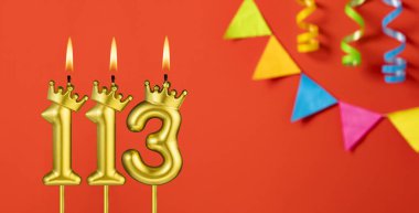 Turuncu arka planda 113 numara doğum günü mumu.