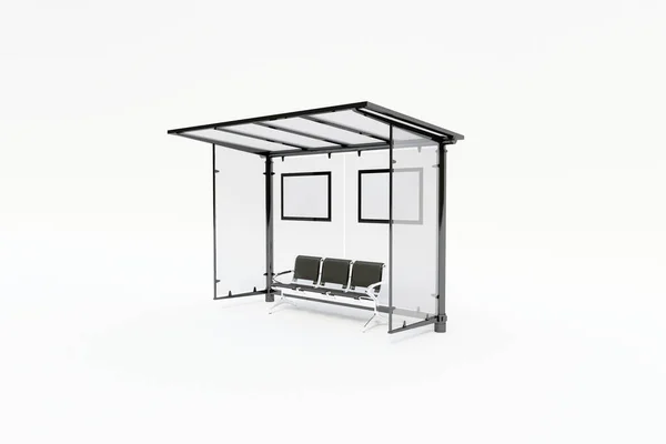 具有白色背景3D渲染的公交车站掩蔽所模型 — 图库照片