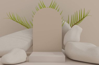 Boş podyum. Ürün sunumu için modern minimal vitrin sahnesi