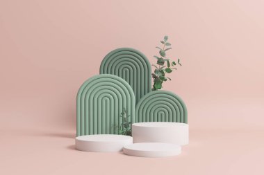 Boş podyum. Ürün sunumu için modern minimal vitrin sahnesi