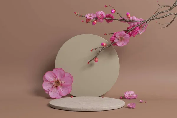 Boş podyum. Ürün sunumu için modern minimal vitrin sahnesi