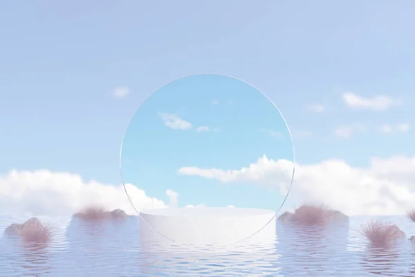 Boş podyum. Ürün sunumu için modern minimal vitrin sahnesi