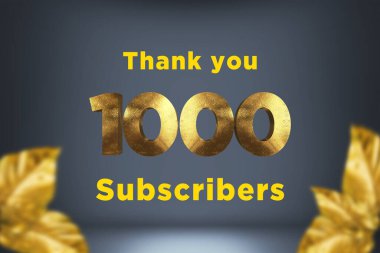 1000 subscribers celebration greeting banner with Gold Design