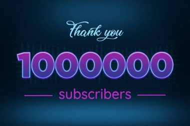 1000000 subscribers celebration greeting banner with Purple Glowing Design