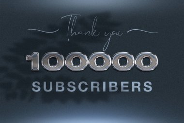 100000 subscribers celebration greeting banner with Chrome Design