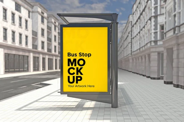 stock image Bus Stop Billboard Bus Shelter Sinage Mockup 3d rendering