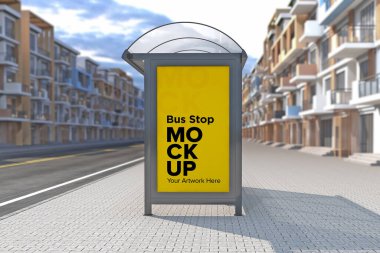 Bus Stop Billboard Bus Shelter Sinage Mockup 3d rendering