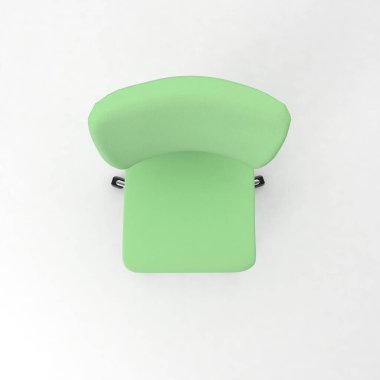 Beyaz arka planda yeşil koltuk. 3d oluşturma