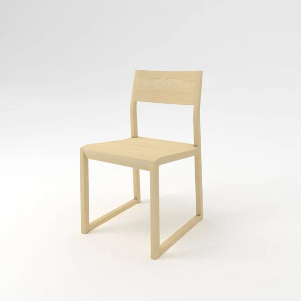 白色底座上的木制椅子 3D渲染 — 图库照片