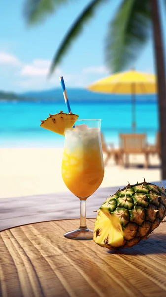 Ananas Tropikalny Koktajl Plaży Letni Napój — Zdjęcie stockowe