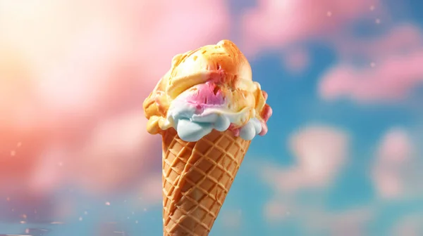 Тепло Летней Пустыни Представляя Вкусный Шарик Мороженого Классический Вкус Ваниль — стоковое фото