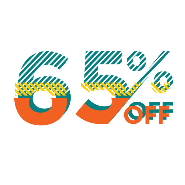 65 Percent Discount Offers Tag with Strips Style Design