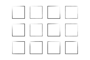 Kare Şekil İnce Çizgi grunge şekli Fırça darbesi piktogram sembolü görsel çizim