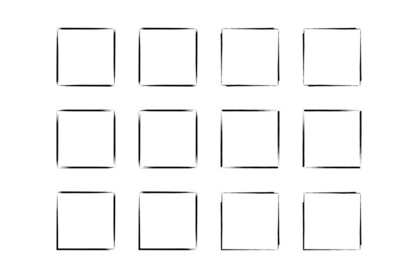 Квадратная фигура Тонкая линия гранжа формы кисти мазок пиктограммы символ визуальной иллюстрации Набор