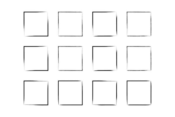 Квадратная фигура Тонкая линия гранжа формы кисти мазок пиктограммы символ визуальной иллюстрации Набор