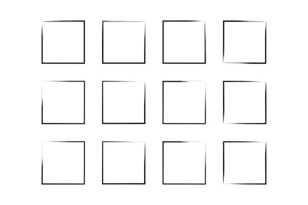 Квадратная фигура Тонкая линия гранжа формы кисти мазок пиктограммы символ визуальной иллюстрации Набор