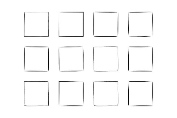 Квадратная фигура Тонкая линия гранжа формы кисти мазок пиктограммы символ визуальной иллюстрации Набор