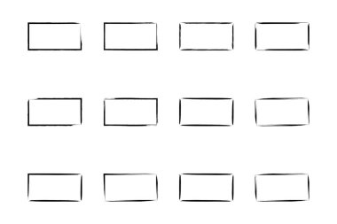 Yatay Dikdörtgen Şekil İnce Çizgi grunge şekli Fırça darbesi piktogram sembolü görsel illüstrasyon