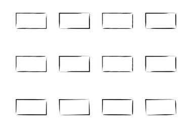 Yatay Dikdörtgen Şekil İnce Çizgi grunge şekli Fırça darbesi piktogram sembolü görsel illüstrasyon