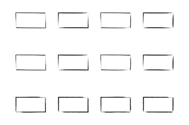 Yatay Dikdörtgen Şekil İnce Çizgi grunge şekli Fırça darbesi piktogram sembolü görsel illüstrasyon