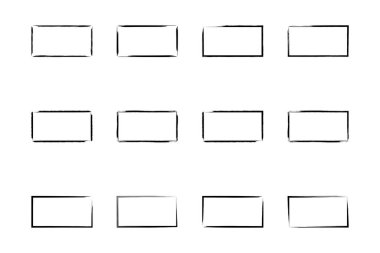 Yatay Dikdörtgen Şekil İnce Çizgi grunge şekli Fırça darbesi piktogram sembolü görsel illüstrasyon