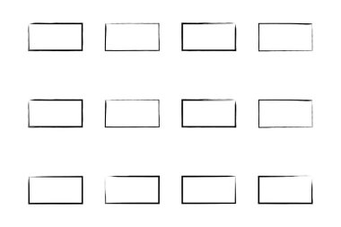 Yatay Dikdörtgen Şekil İnce Çizgi grunge şekli Fırça darbesi piktogram sembolü görsel illüstrasyon