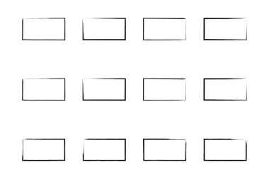 Yatay Dikdörtgen Şekil İnce Çizgi grunge şekli Fırça darbesi piktogram sembolü görsel illüstrasyon