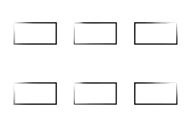 Yatay Dikdörtgen Şekil İnce Çizgi grunge şekli Fırça darbesi piktogram sembolü görsel illüstrasyon