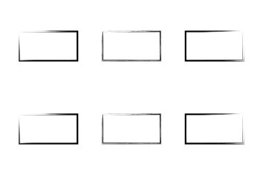 Yatay Dikdörtgen Şekil İnce Çizgi grunge şekli Fırça darbesi piktogram sembolü görsel illüstrasyon