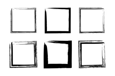 Kare Şekil grunge şekli fırça darbesi piktogram sembolü görsel illüstrasyon ayarla